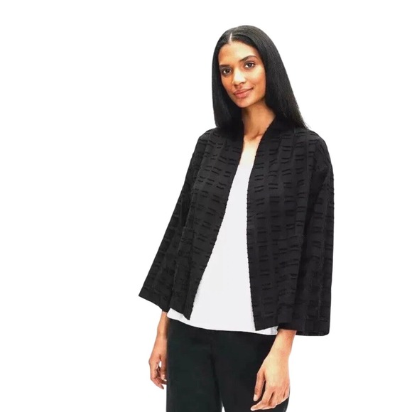 Eileen Fisher Soffo Black Kimono Jacket Open Front 3/4 Sleeves Cotton S/P NWOT